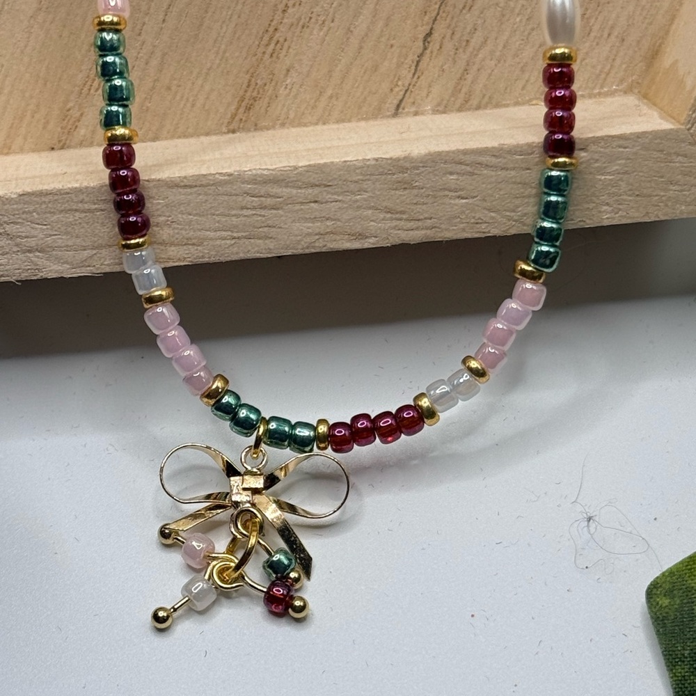 Holly Bow Holiday Necklace - Picture 2 of 4